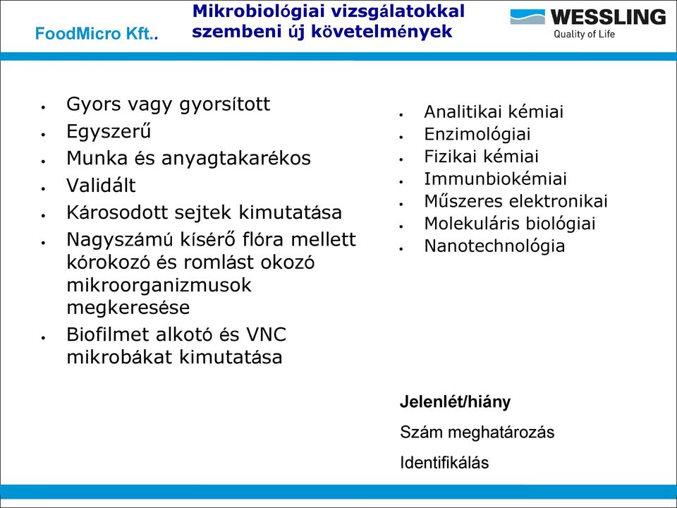 megkeresése Biofilmet alkotó és VNC mikrobákat kimutatása Analitikai kémiai Enzimológiai Fizikai kémiai