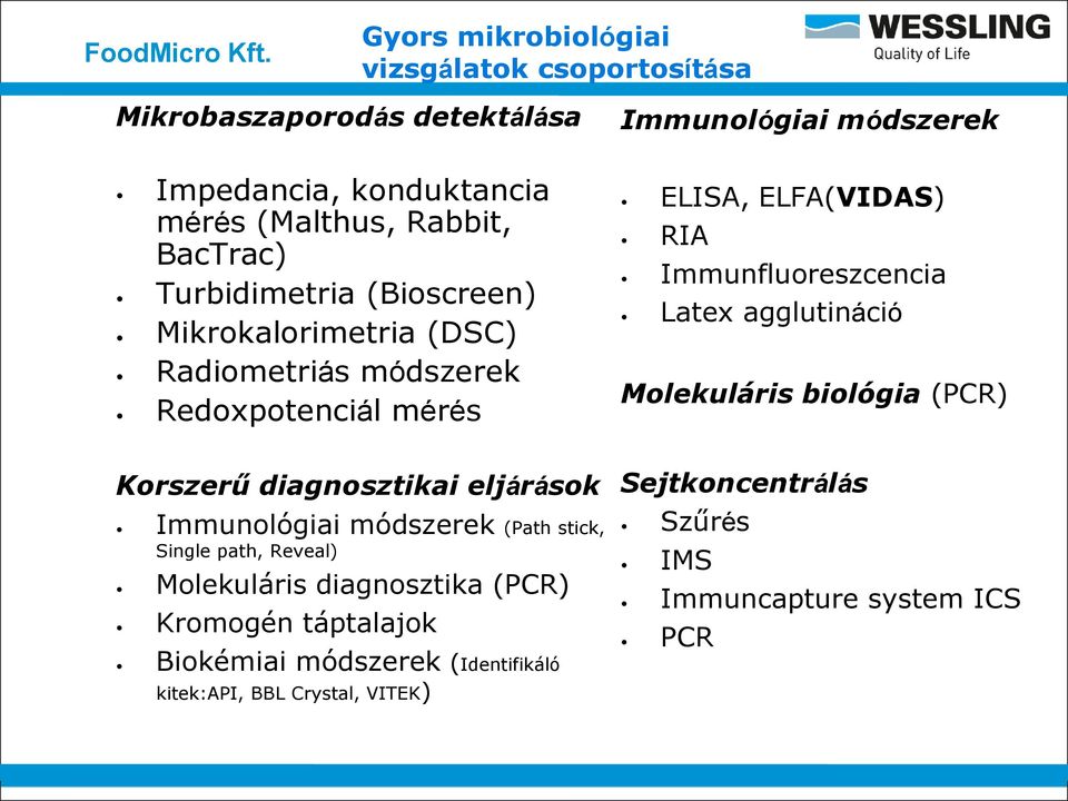 Latex agglutináció Molekuláris biológia (PCR) Korszerű diagnosztikai eljárások Immunológiai módszerek (Path stick, Single path, Reveal) Molekuláris