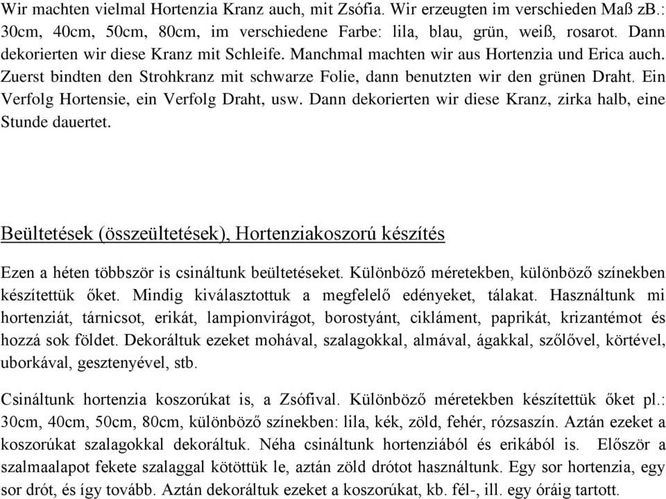 Ein Verfolg Hortensie, ein Verfolg Draht, usw. Dann dekorierten wir diese Kranz, zirka halb, eine Stunde dauertet.