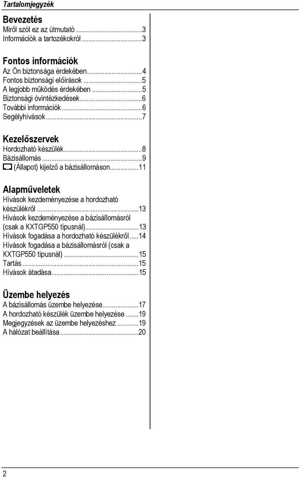 ..11 Alapműveletek Hívások kezdeményezése a hordozható készülékről...13 Hívások kezdeményezése a bázisállomásról (csak a KXTGP550 típusnál)...13 Hívások fogadása a hordozható készülékről.