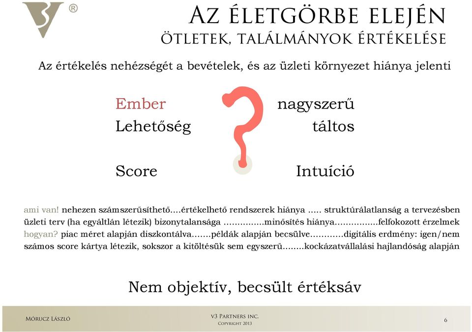 .. struktúrálatlanság a tervezésben üzleti terv (ha egyáltlán létezik) bizonytalansága...minısítés hiánya...felfokozott érzelmek hogyan?