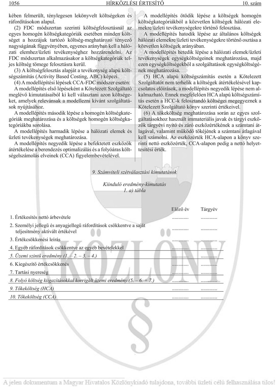 kell a hálózati elemhez/üzleti tevékenységhez hozzárendelni. Az FDC módszertan alkalmazásakor a költségkategóriák teljes költség tömege felosztásra kerül.