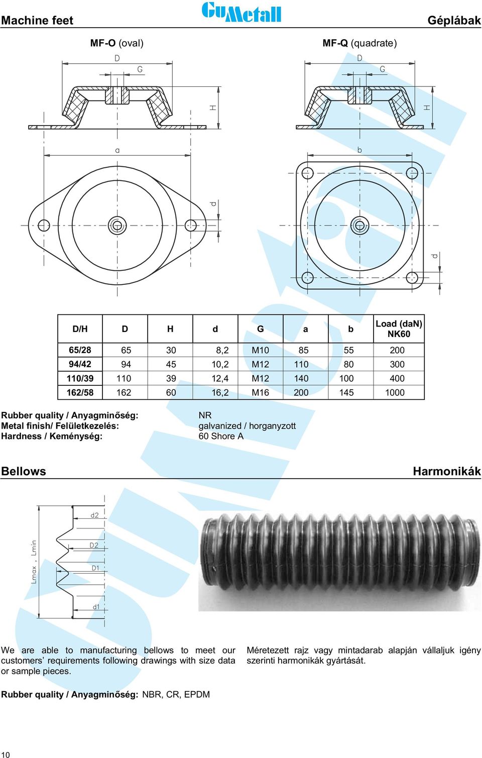 manufacturing bellows to meet our customers requirements following drawings with size data or sample pieces.