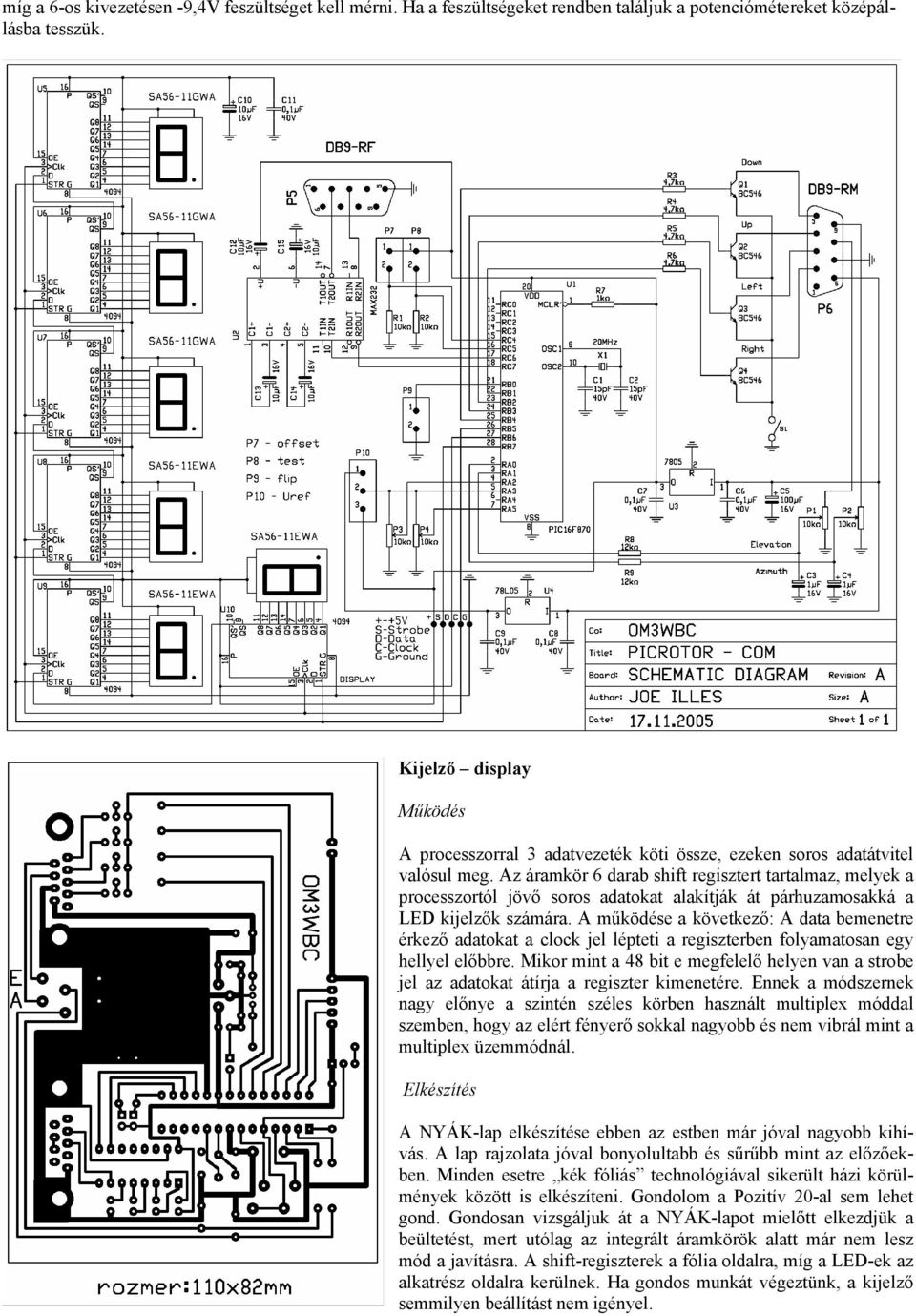 Az áramkör 6 darab shift regisztert tartalmaz, melyek a processzortól jövő soros adatokat alakítják át párhuzamosakká a LED kijelzők számára.