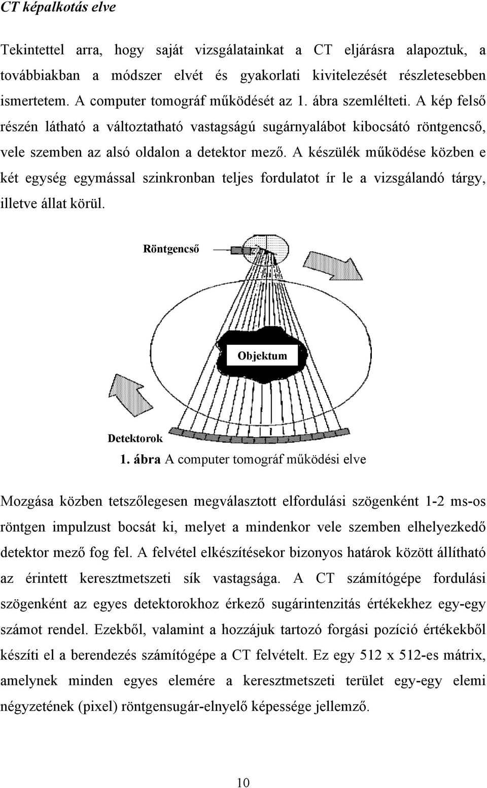 A készülék működése közben e két egység egymással szinkronban teljes fordulatot ír le a vizsgálandó tárgy, illetve állat körül. Röntgencső Objektum Detektorok 1.