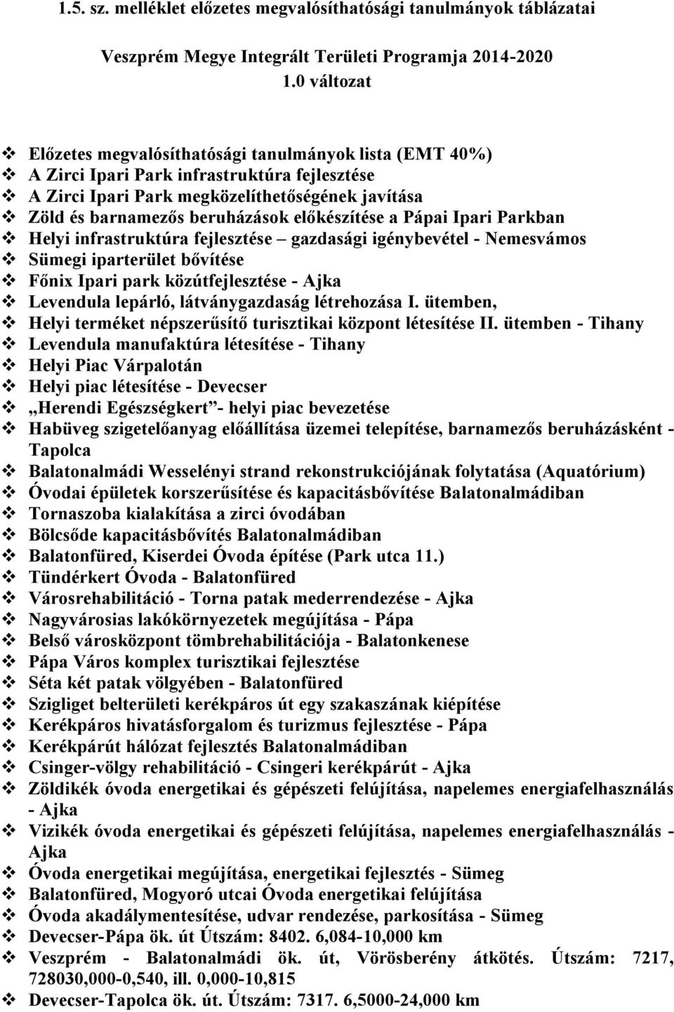 előkészítése a Pápai Ipari Parkban Helyi infrastruktúra fejlesztése gazdasági igénybevétel - Nemesvámos Sümegi iparterület bővítése Főnix Ipari park közútfejlesztése - Ajka Levendula lepárló,