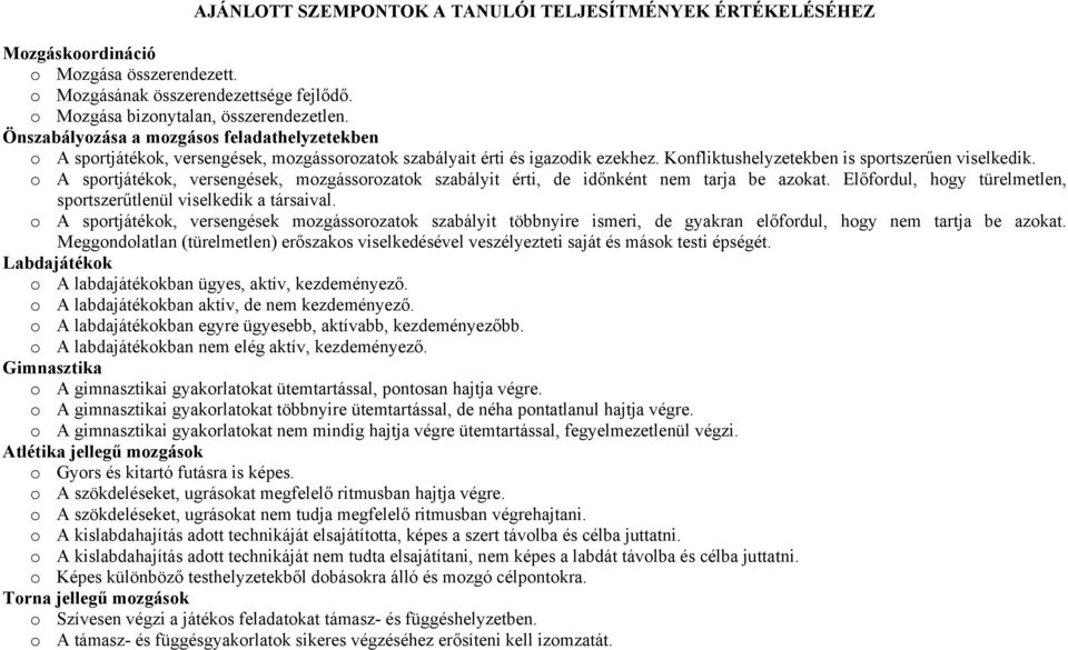 o A sportjátékok, versengések, mozgássorozatok szabályit érti, de időnként nem tarja be azokat. Előfordul, hogy türelmetlen, sportszerűtlenül viselkedik a társaival.