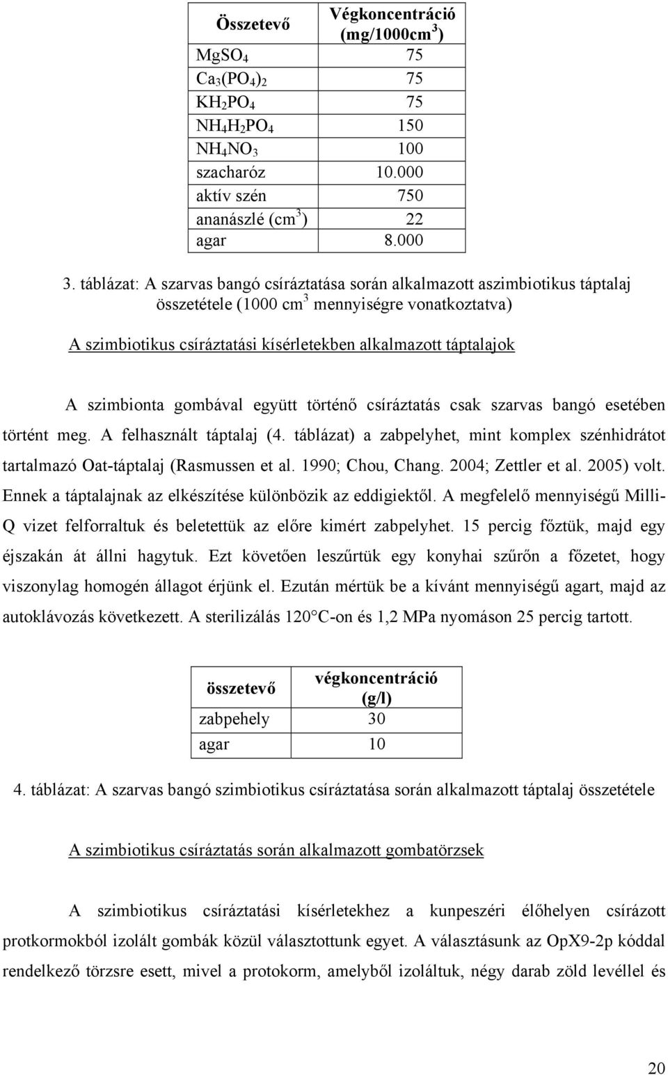 szimbionta gombával együtt történő csíráztatás csak szarvas bangó esetében történt meg. A felhasznált táptalaj (4.