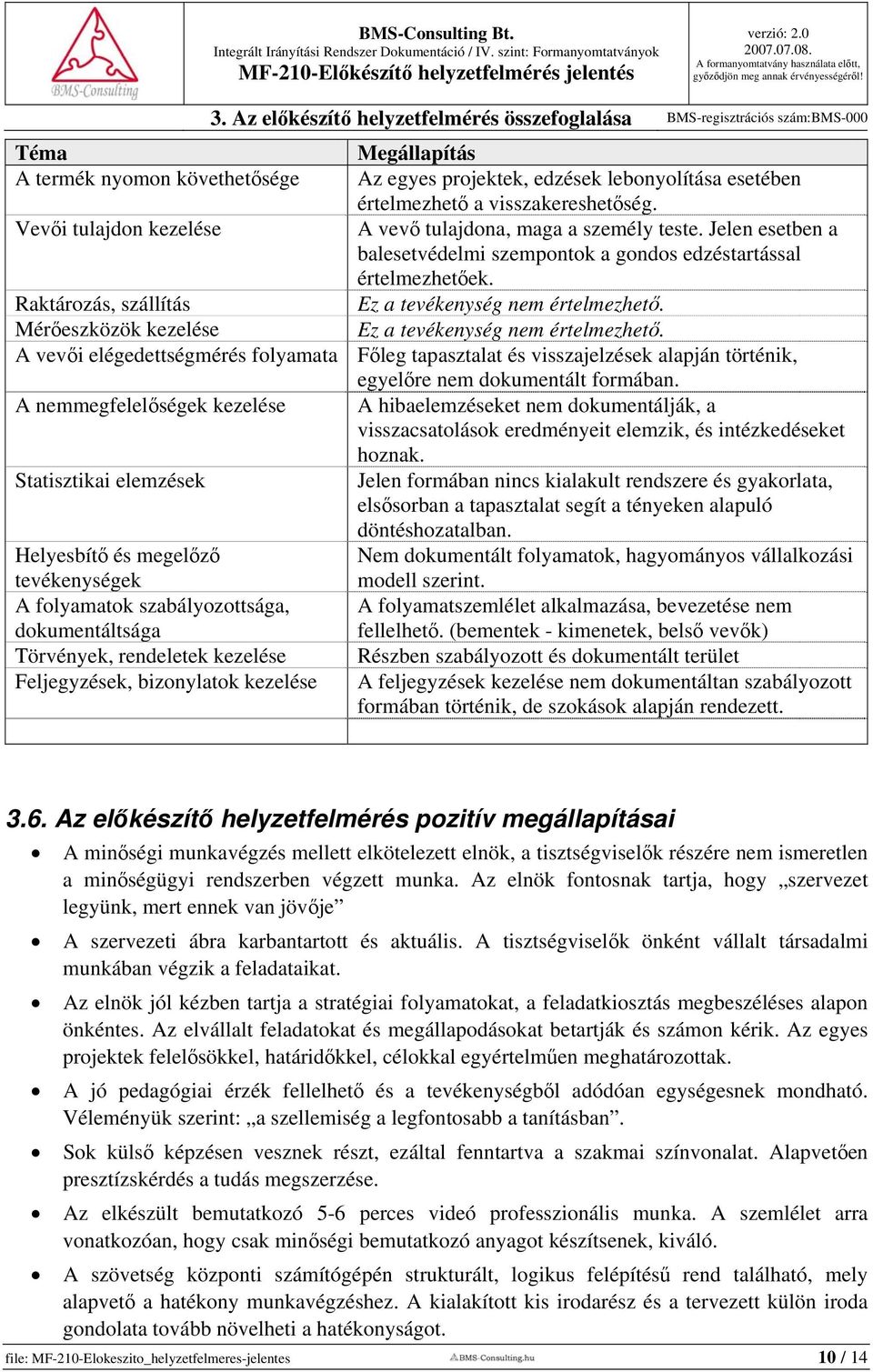 A vevői elégedettségmérés folyamata Főleg tapasztalat és visszajelzések alapján történik, egyelőre nem dokumentált formában.