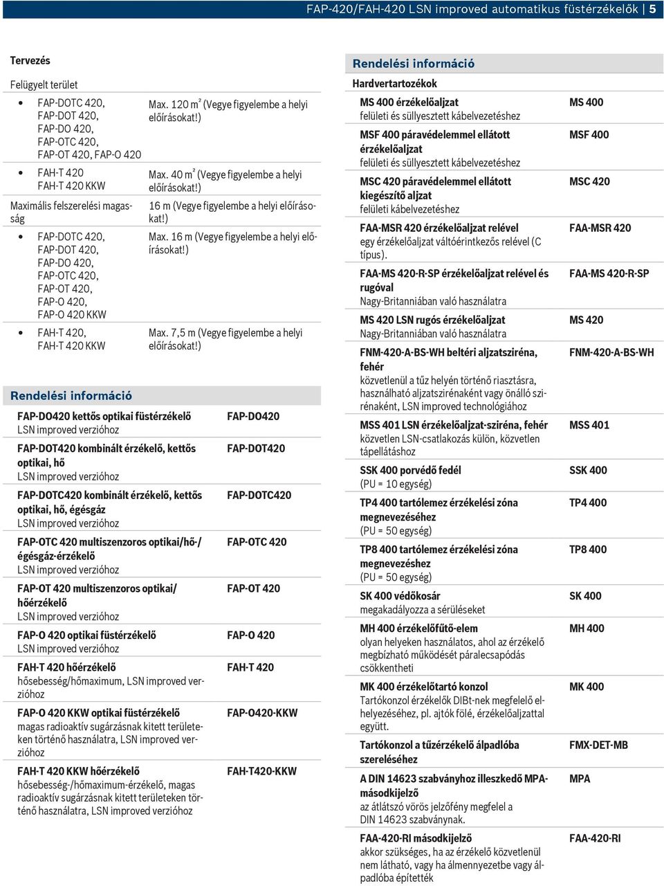 FAP-DOT420 kombinált érzékelő, kettős optikai, hő FAP-DOTC420 kombinált érzékelő, kettős optikai, hő, égésgáz FAP-OTC 420 multiszenzoros optikai/hő-/ égésgáz-érzékelő FAP-OT 420 multiszenzoros