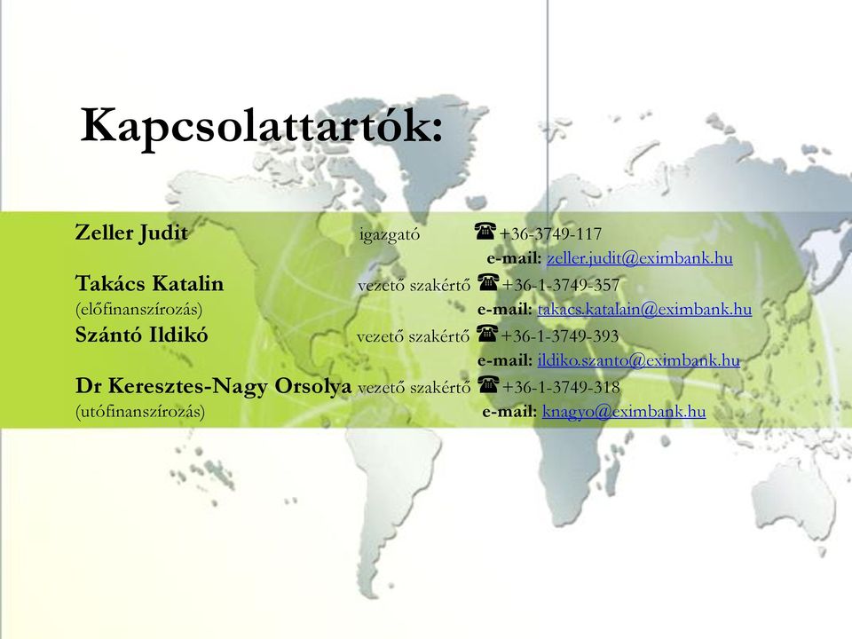 takacs.katalain@eximbank.hu vezető szakértő +36-1-3749-393 e-mail: ildiko.szanto@eximbank.