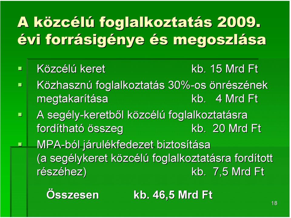 4 Mrd Ft A segély ly-keretből l közck zcélú foglalkoztatásra fordíthat tható összeg kb.