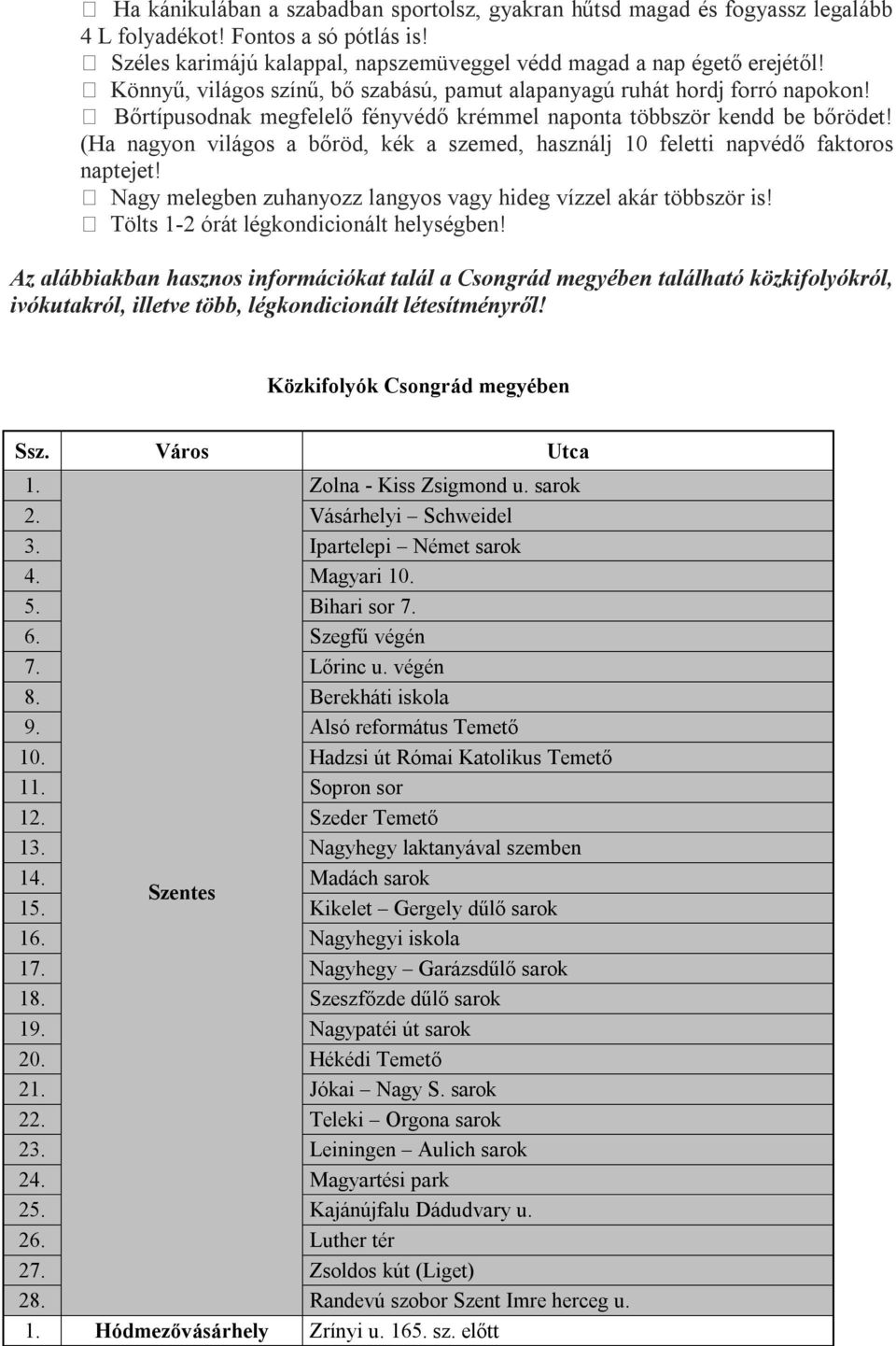 (Ha nagyon világos a bőröd, kék a szemed, használj 10 feletti napvédő faktoros naptejet! Nagy melegben zuhanyozz langyos vagy hideg vízzel akár többször is! Tölts 1-2 órát légkondicionált helységben!