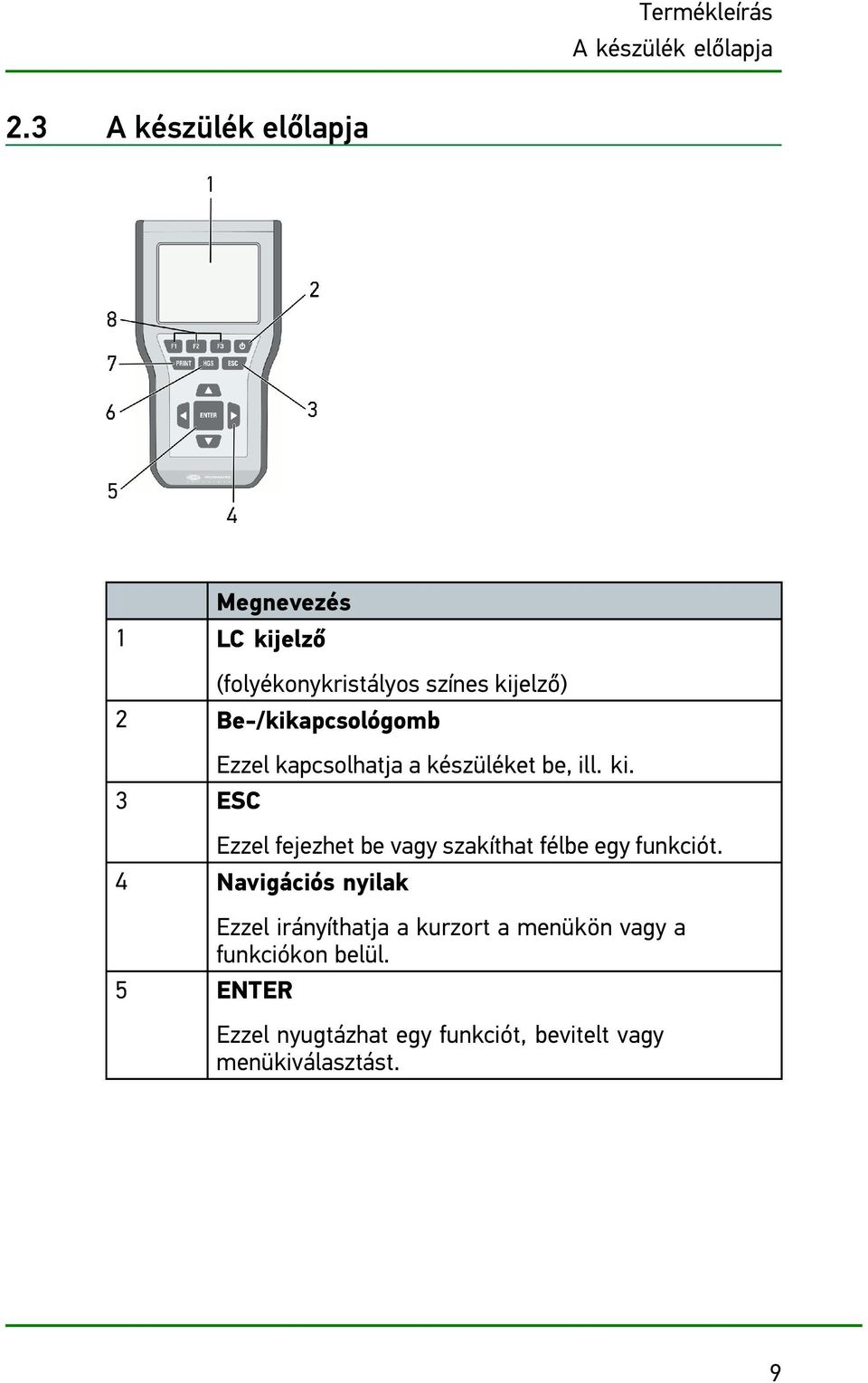 Be-/kikapcsológomb 3 ESC Ezzel kapcsolhatja a készüléket be, ill. ki.