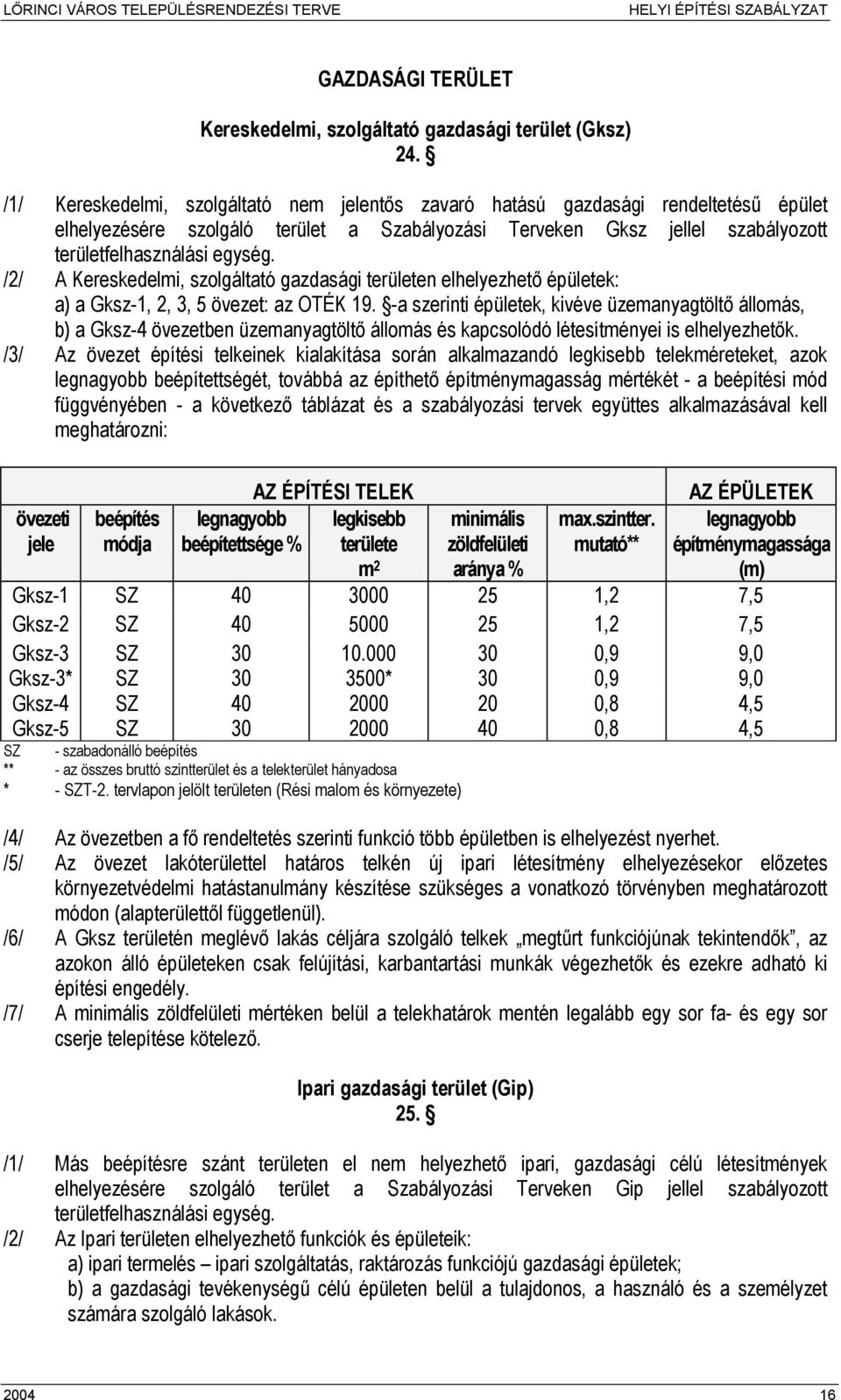 /2/ A Kereskedelmi, szolgáltató gazdasági területen elhelyezhető épületek: a) a Gksz-1, 2, 3, 5 övezet: az OTÉK 19.