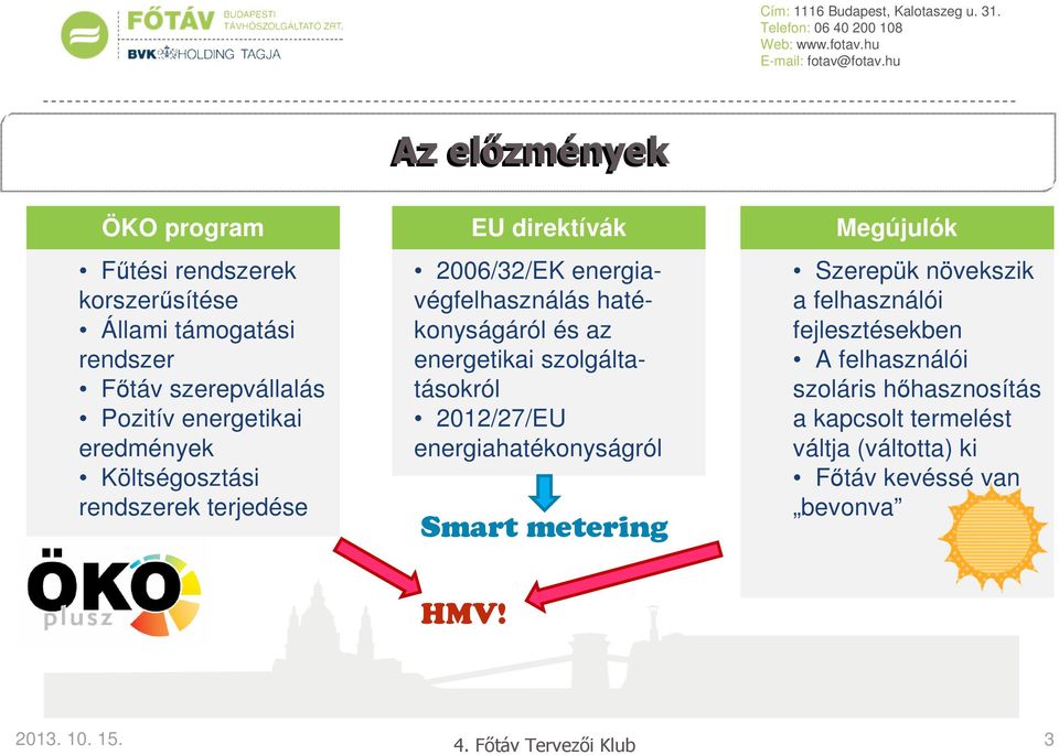 és az energetikai szolgáltatásokról 2012/27/EU energiahatékonyságról Smart metering Megújulók Szerepük növekszik a