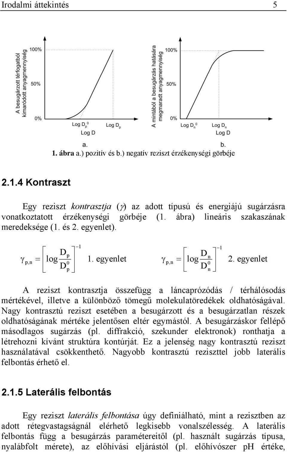 egyenlet Dn A reziszt kontrasztja összefügg a láncaprózódás / térhálósodás mértékével, illetve a különböző tömegű molekulatöredékek oldhatóságával.