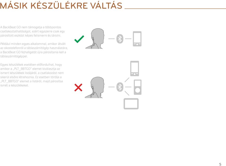 Például minden egyes alkalommal, amikor átvált az okostelefonról a táblaszámítógép használatára, a BackBeat GO fejhallgatót újra párosítania