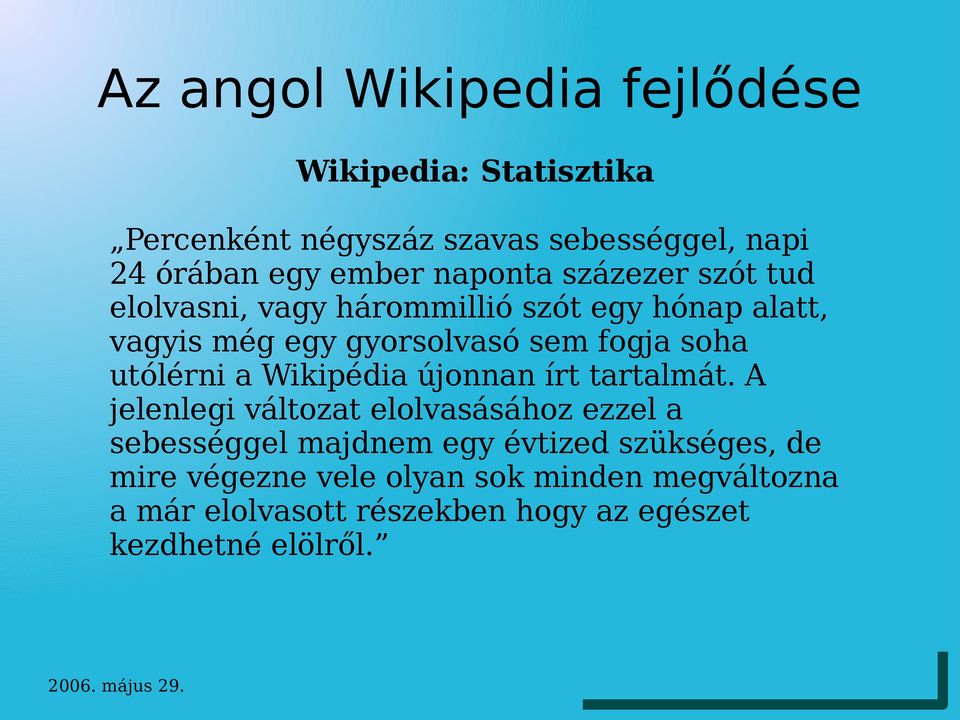 utólérni a Wikipédia újonnan írt tartalmát.