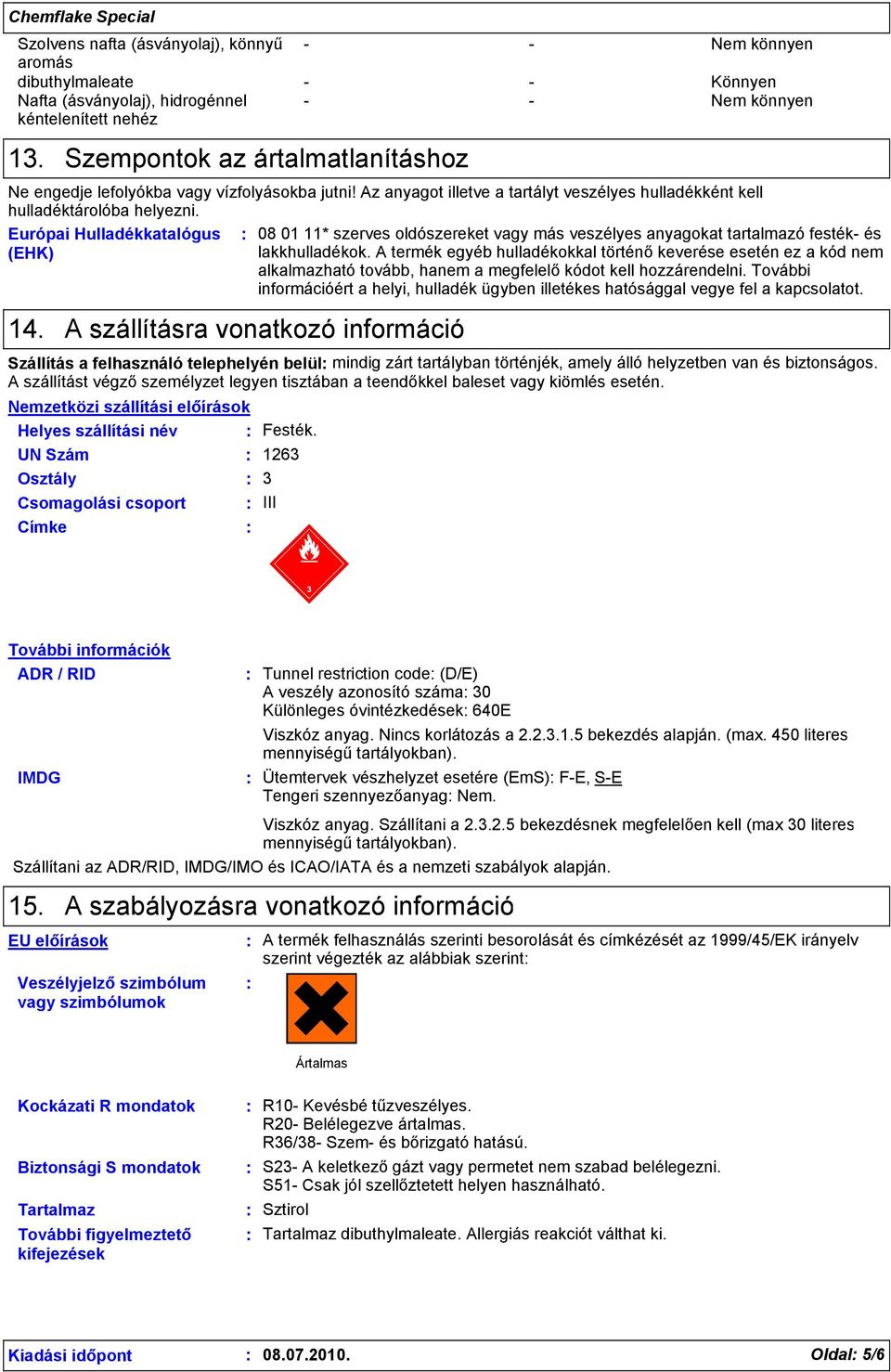 Európai Hulladékkatalógus (EHK) 14.