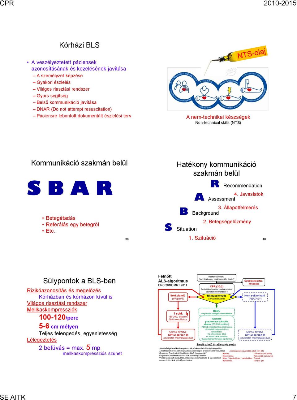 39 Hatékony kommunikáció szakmán belül R Recommendation 4. Javaslatok A Assessment 3. Állapotfelmérés B Background S Situation 2. Betegségelőzmény 1.