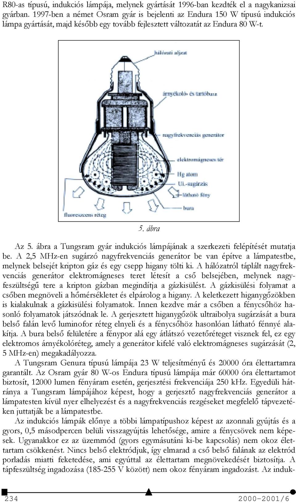 ábra a Tungsram gyár indukciós lámpájának a szerkezeti felépítését mutatja be.