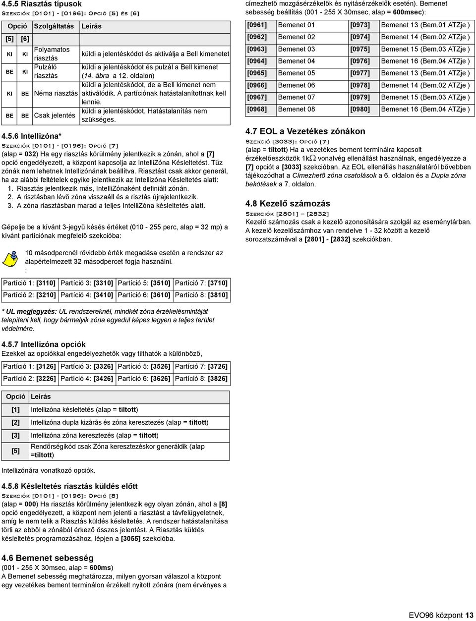 BE BE Csak jelentés küldi a jelentéskódot. Hatástalanítás nem szükséges. 4.5.