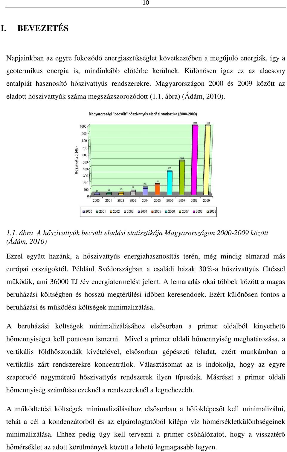 1. ábra) (Ádám, 2010). 1.1. ábra A hőszivattyúk becsült eladási statisztikája Magyarországon 2000-2009 között (Ádám, 2010) Ezzel együtt hazánk, a hőszivattyús energiahasznosítás terén, még mindig