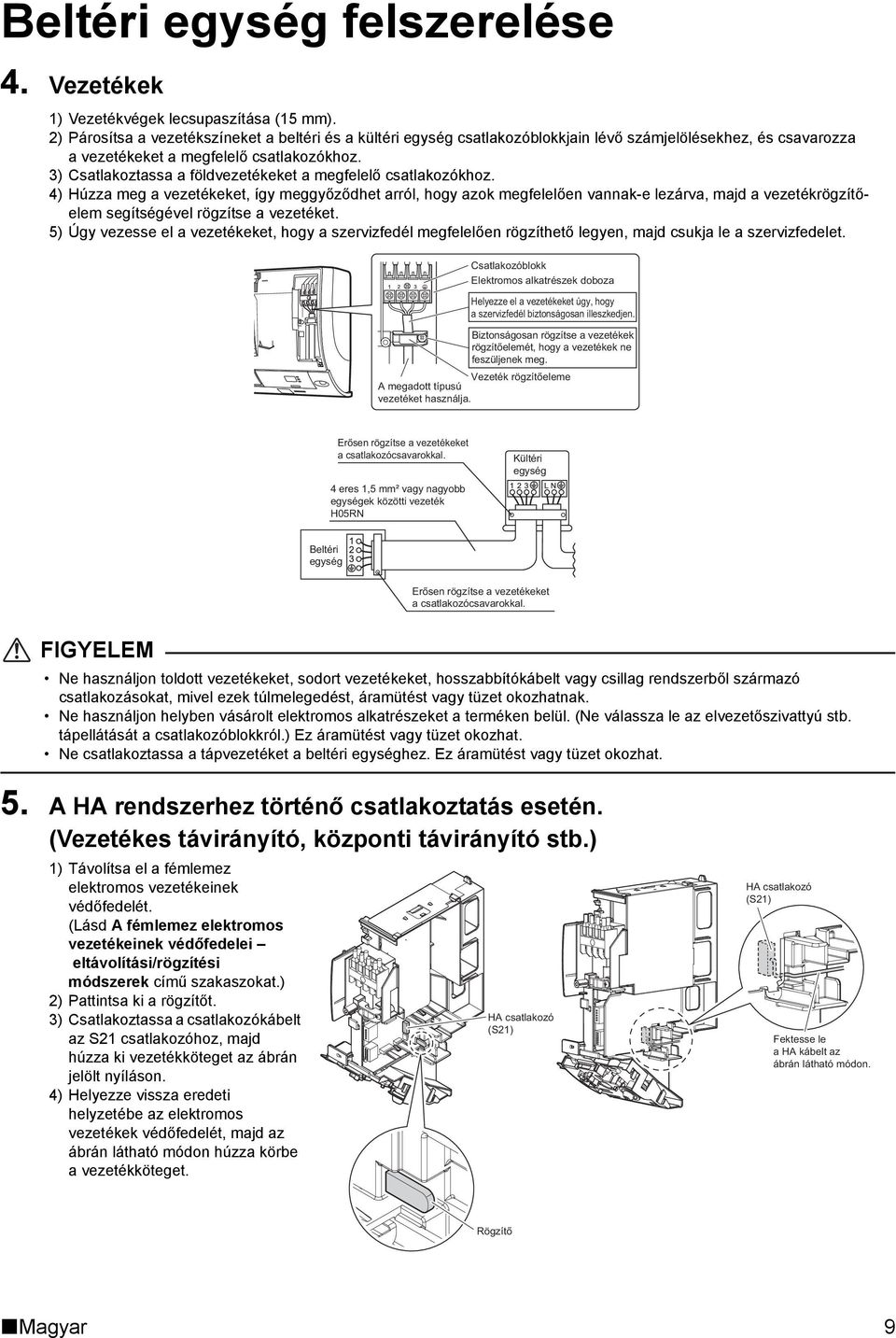 3) Csatlakoztassa a földvezetékeket a megfelelő csatlakozókhoz.