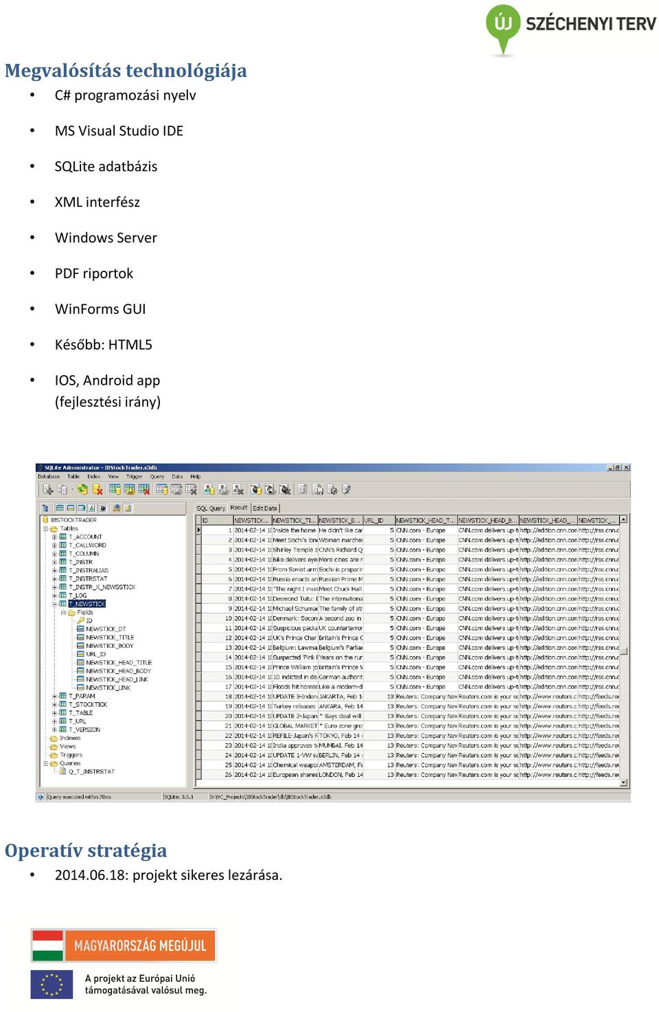 riportok WinForms GUI Később: HTML5 IOS, Android app