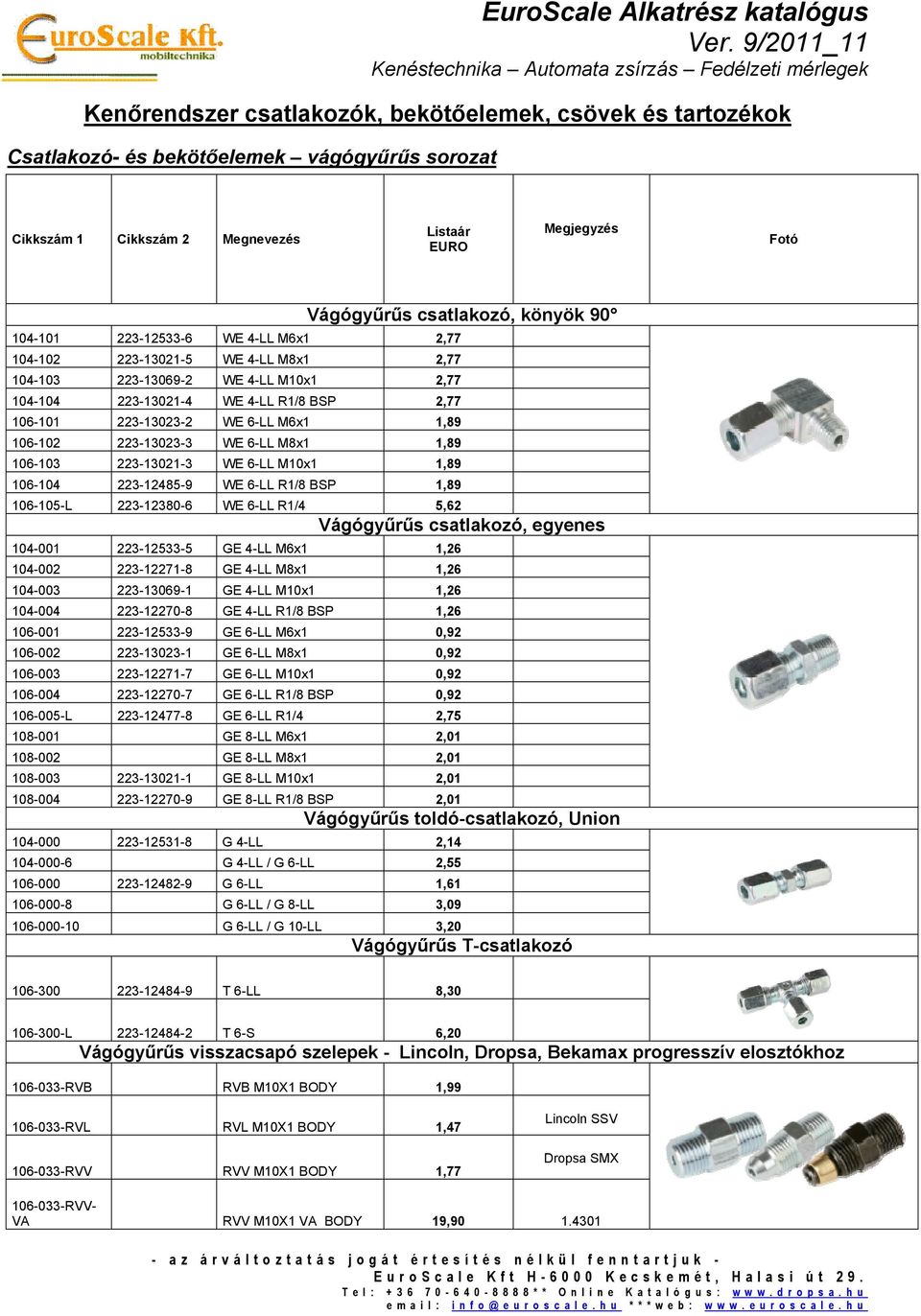 EuroScale Alkatrész katalógus Ver. 9/2011_11 Kenéstechnika Automata zsírzás  Fedélzeti mérlegek - PDF Ingyenes letöltés