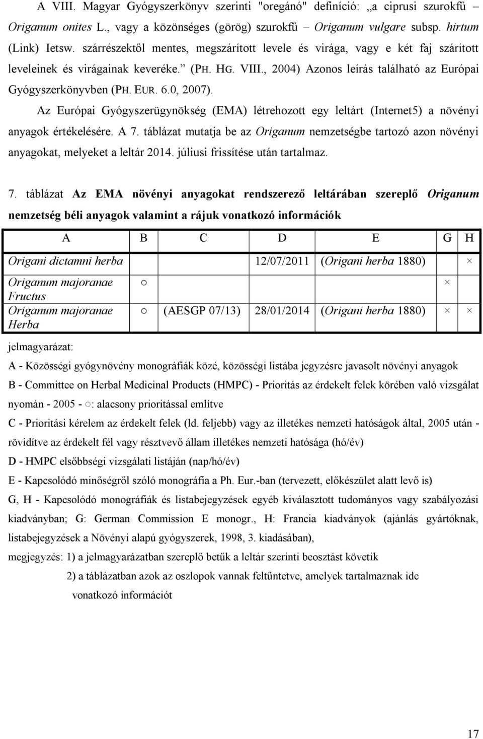 0, 2007). Az Európai Gyógyszerügynökség (EMA) létrehozott egy leltárt (Internet5) a növényi anyagok értékelésére. A 7.