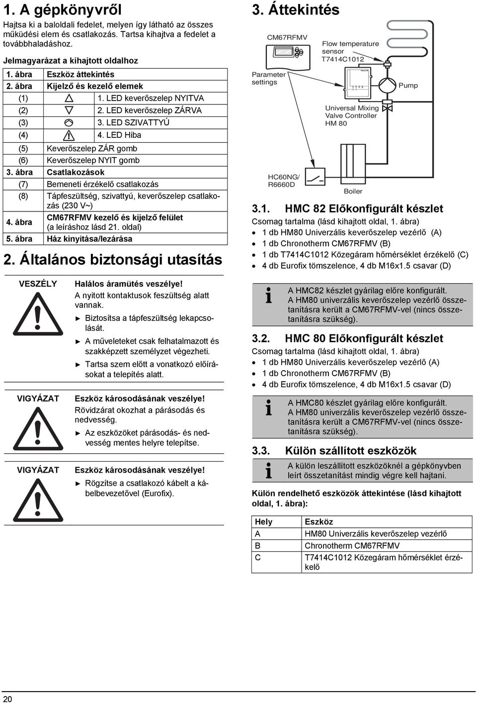 LED Hiba (5) Keverőszelep ZÁR gomb (6) Keverőszelep NYIT gomb 3. ábra Csatlakozások (7) Bemeneti érzékelő csatlakozás (8) Tápfeszültség, szivattyú, keverőszelep csatlakozás (230 V~) 4.