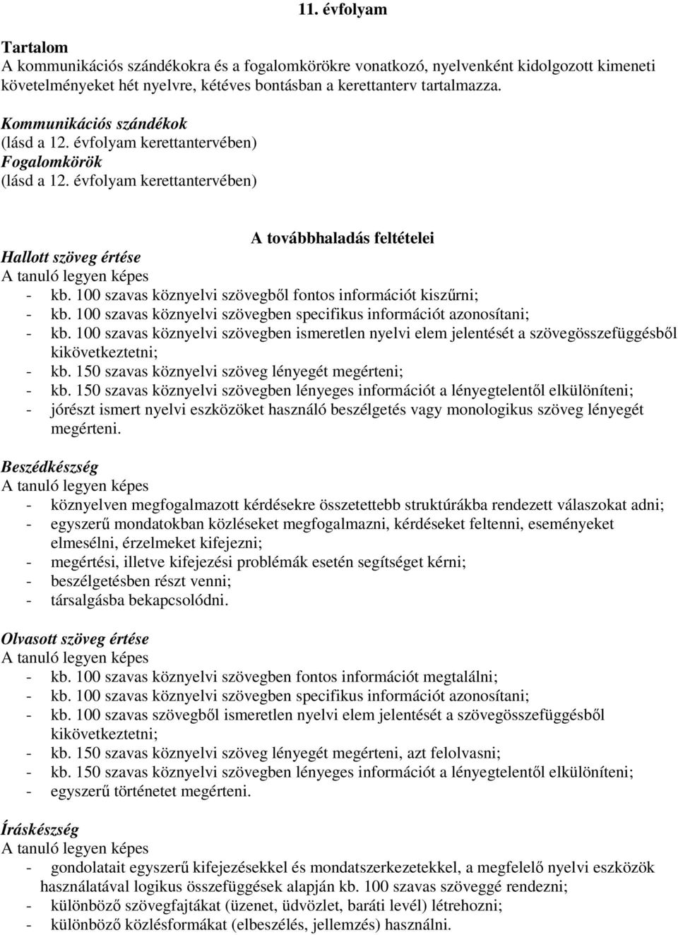 100 szavas köznyelvi szövegből fontos információt kiszűrni; - kb. 100 szavas köznyelvi szövegben specifikus információt azonosítani; - kb.