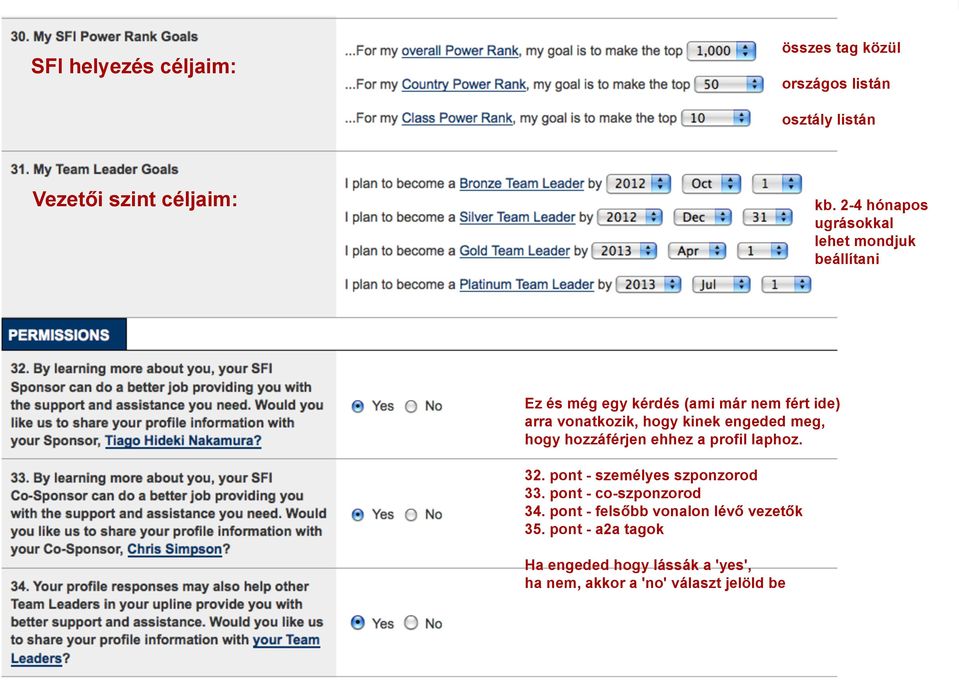kinek engeded meg, hogy hozzáférjen ehhez a profil laphoz. 32. pont - személyes szponzorod 33.