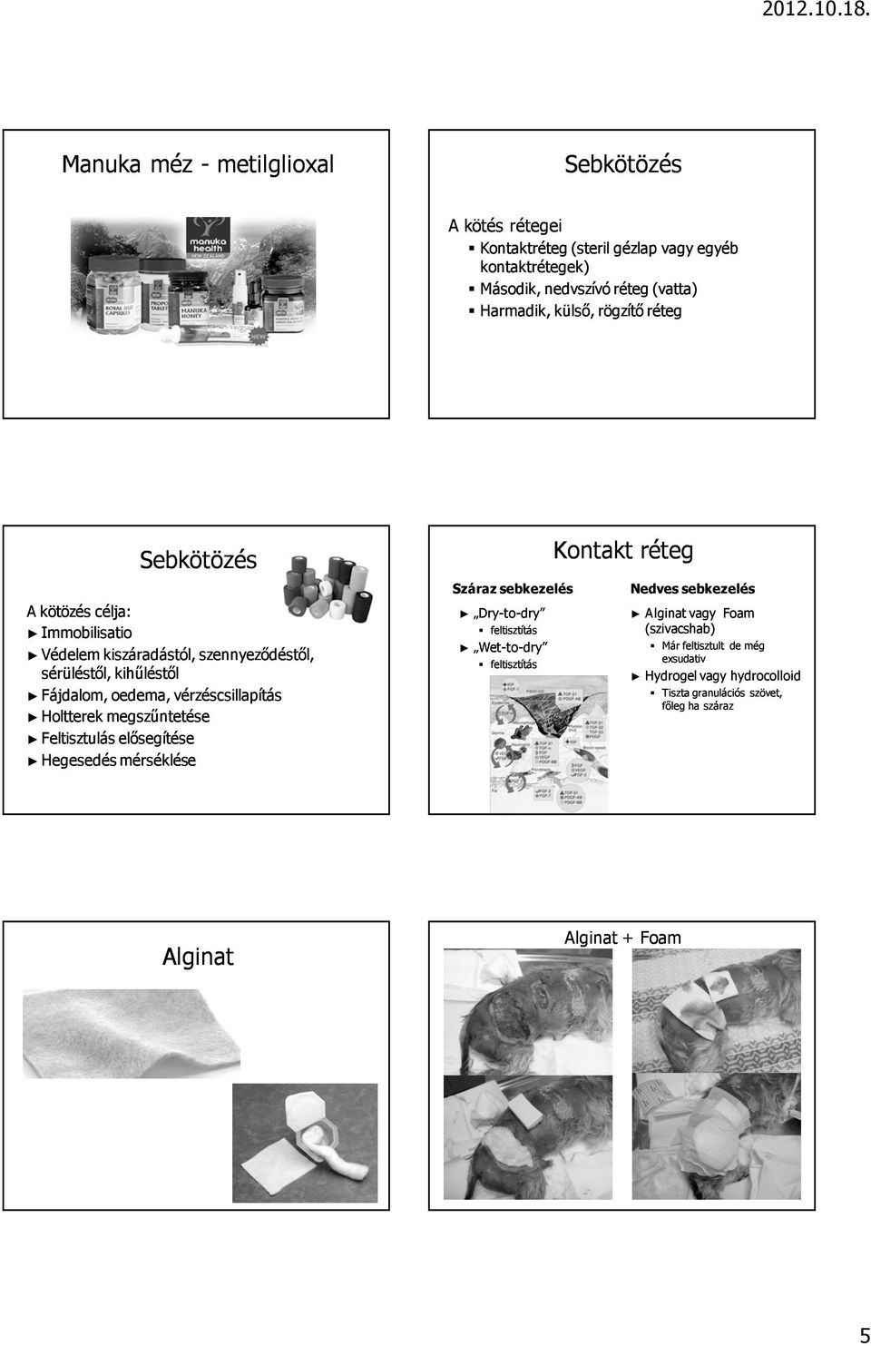 Holtterek megszőntetése Feltisztulás elısegítése Hegesedés mérséklése Száraz sebkezelés Dry-to-dry feltisztítás Wet-to-dry feltisztítás Kontakt réteg Nedves