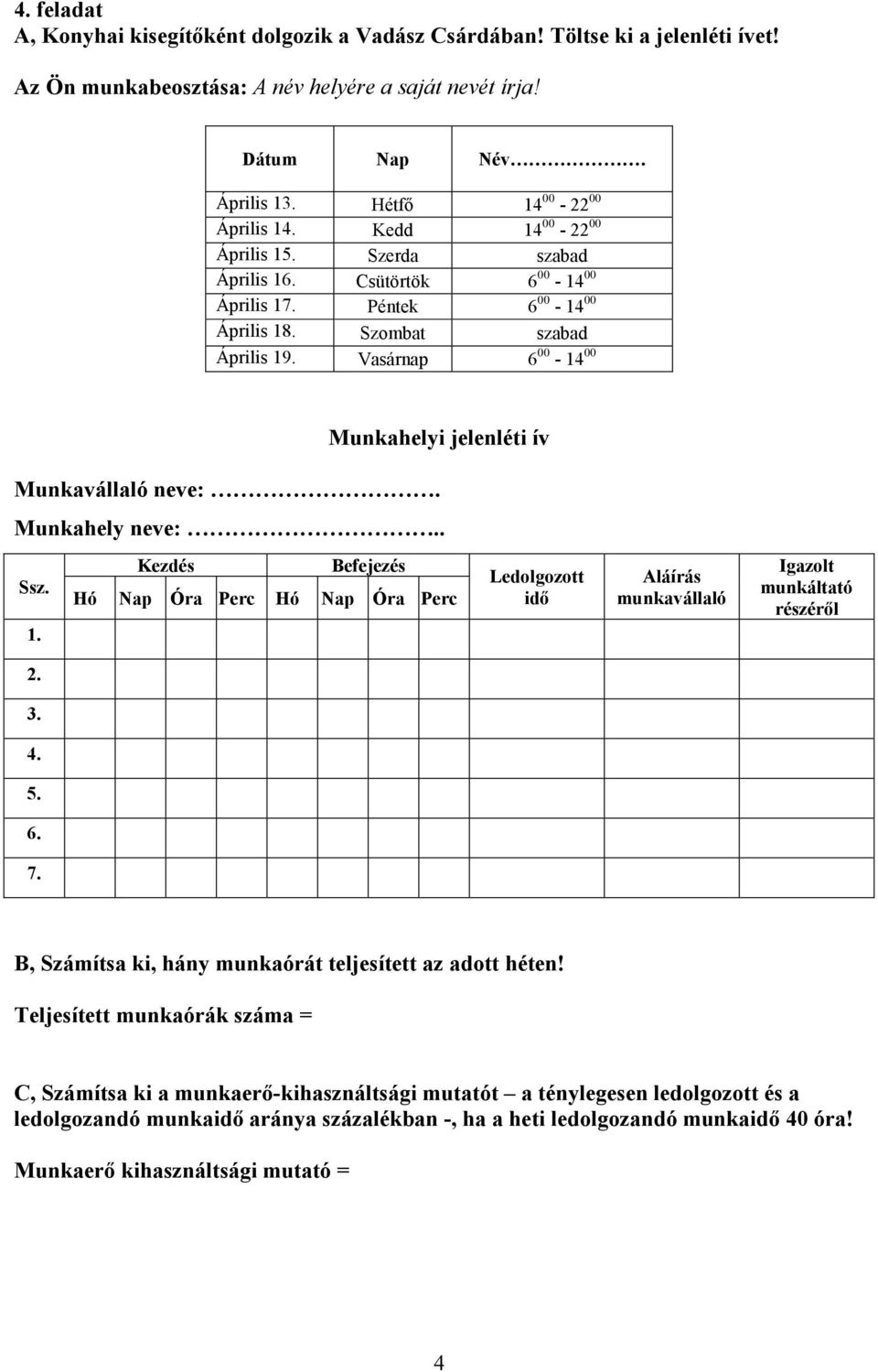 Április 1 Hétfő 14 00-22 00 Április 1 Kedd 14 00-22 00 Április 1 Szerda szabad Április 1 Csütörtök 6 00-14 00