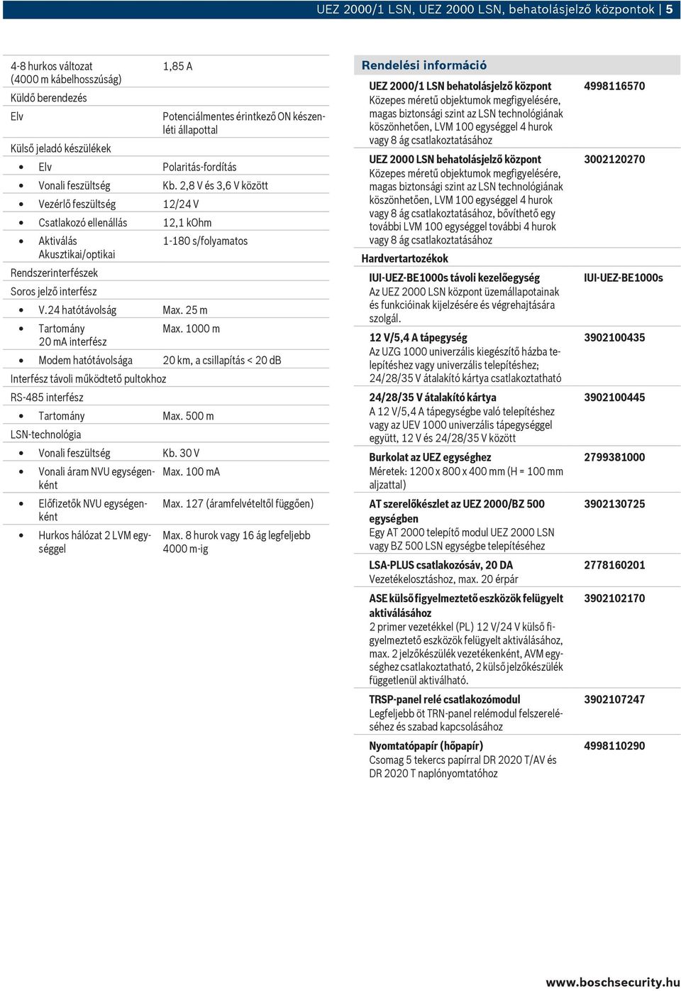 2,8 V és 3,6 V között Vezérlő feszültség 12/24 V Csatlakozó ellenállás 12,1 kohm Aktiválás Akusztikai/optikai Rendszerinterfészek 1-180 s/folyamatos Soros jelző interfész V.24 hatótávolság Max.