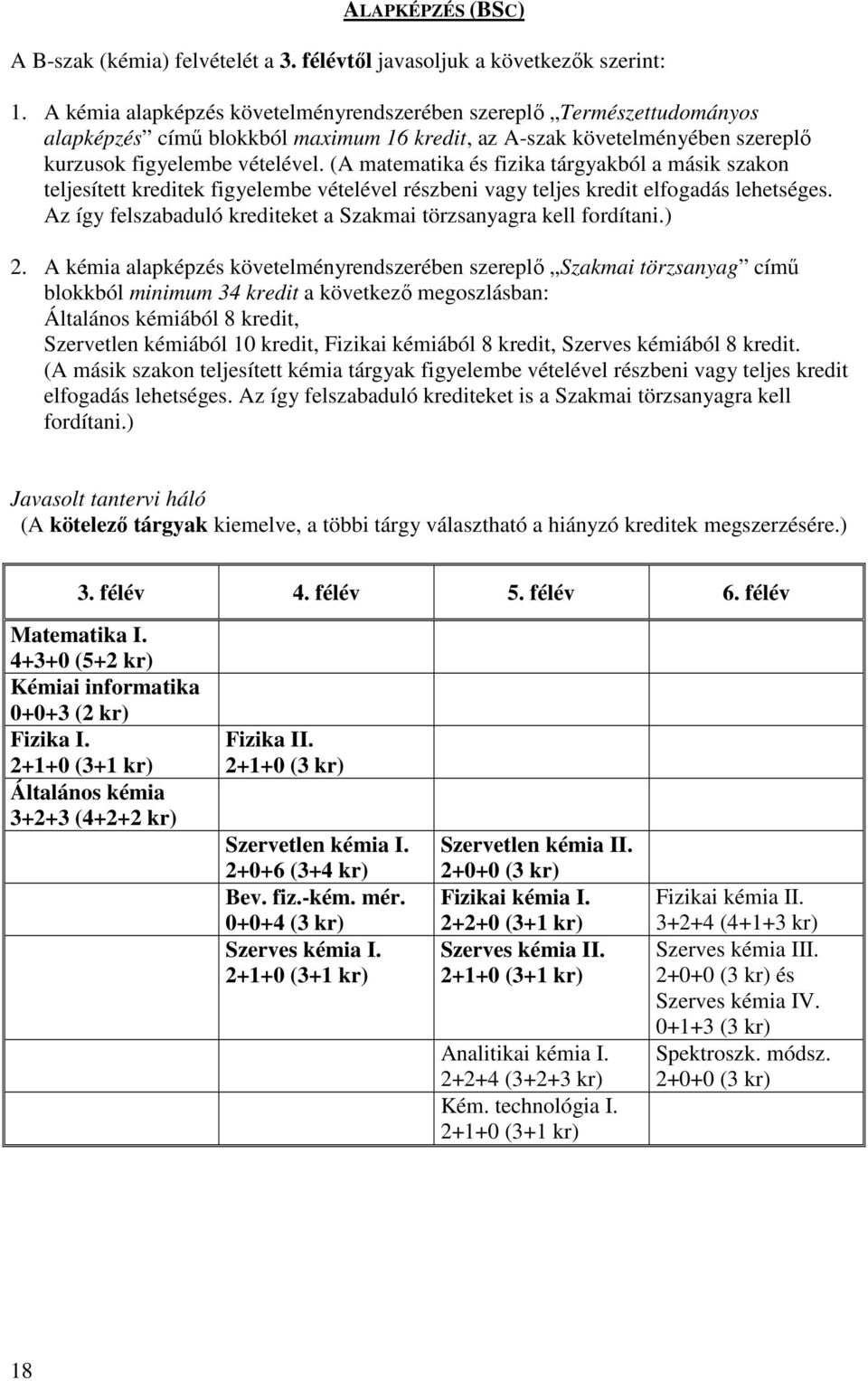 (A matematika és fizika tárgyakból a másik szakon teljesített kreditek figyelembe vételével részbeni vagy teljes kredit elfogadás lehetséges.