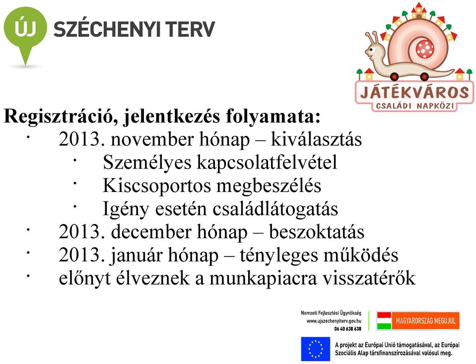 Kiscsoportos megbeszélés Igény esetén családlátogatás 2013.