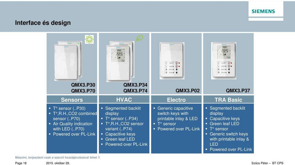 ,CO2 sensor variant (..P74) Capacitive keys Green leaf LED Powered over PL-Link QMX3.