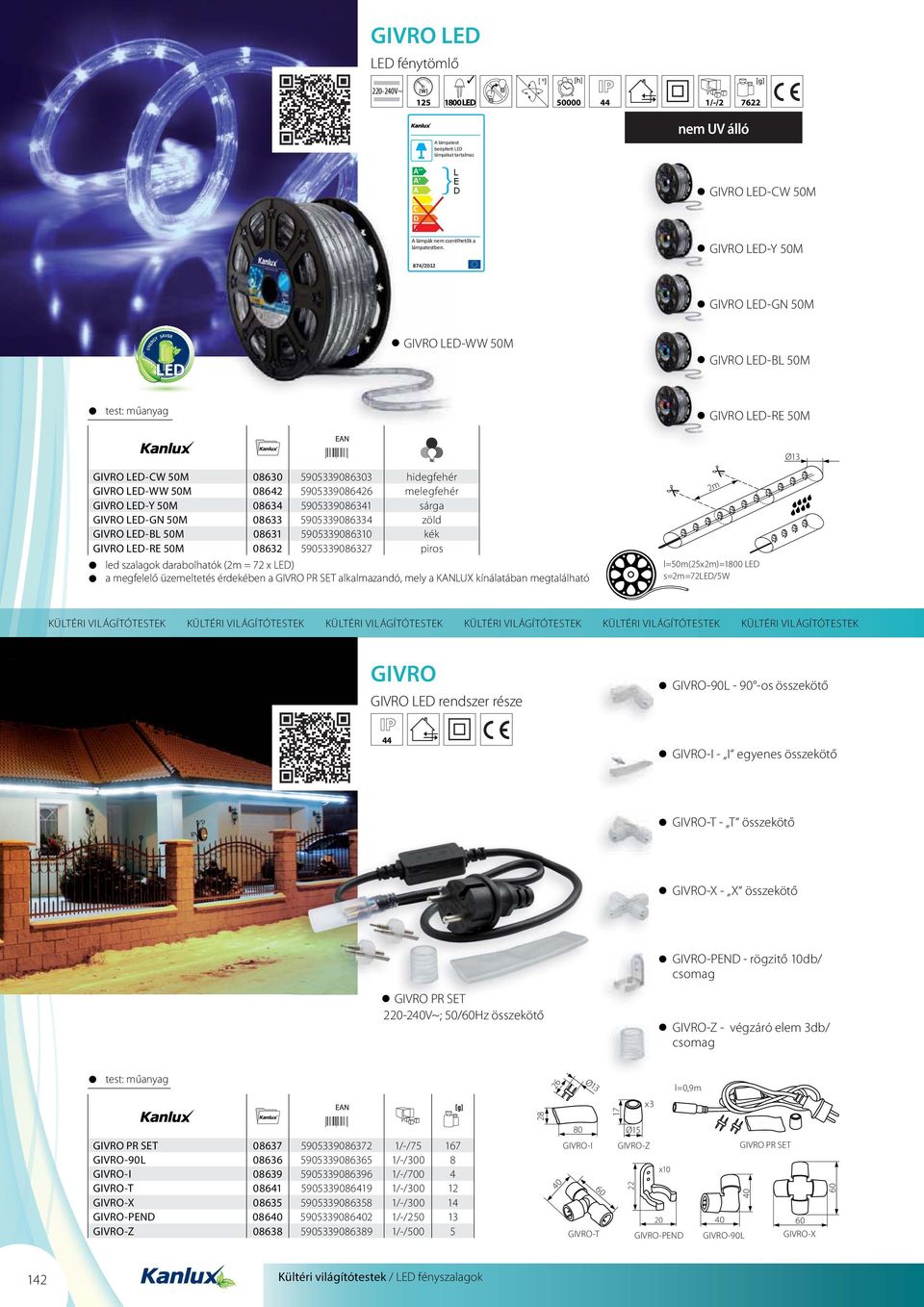 50M 08631 5905339086310 kék GIVRO -R 50M 08632 5905339086327 piros led szalagok darabolhatók (2m = 72 x ) a megfelelő üzemeltetés érdekében a GIVRO PR ST alkalmazandó, mely a KNUX kínálatában