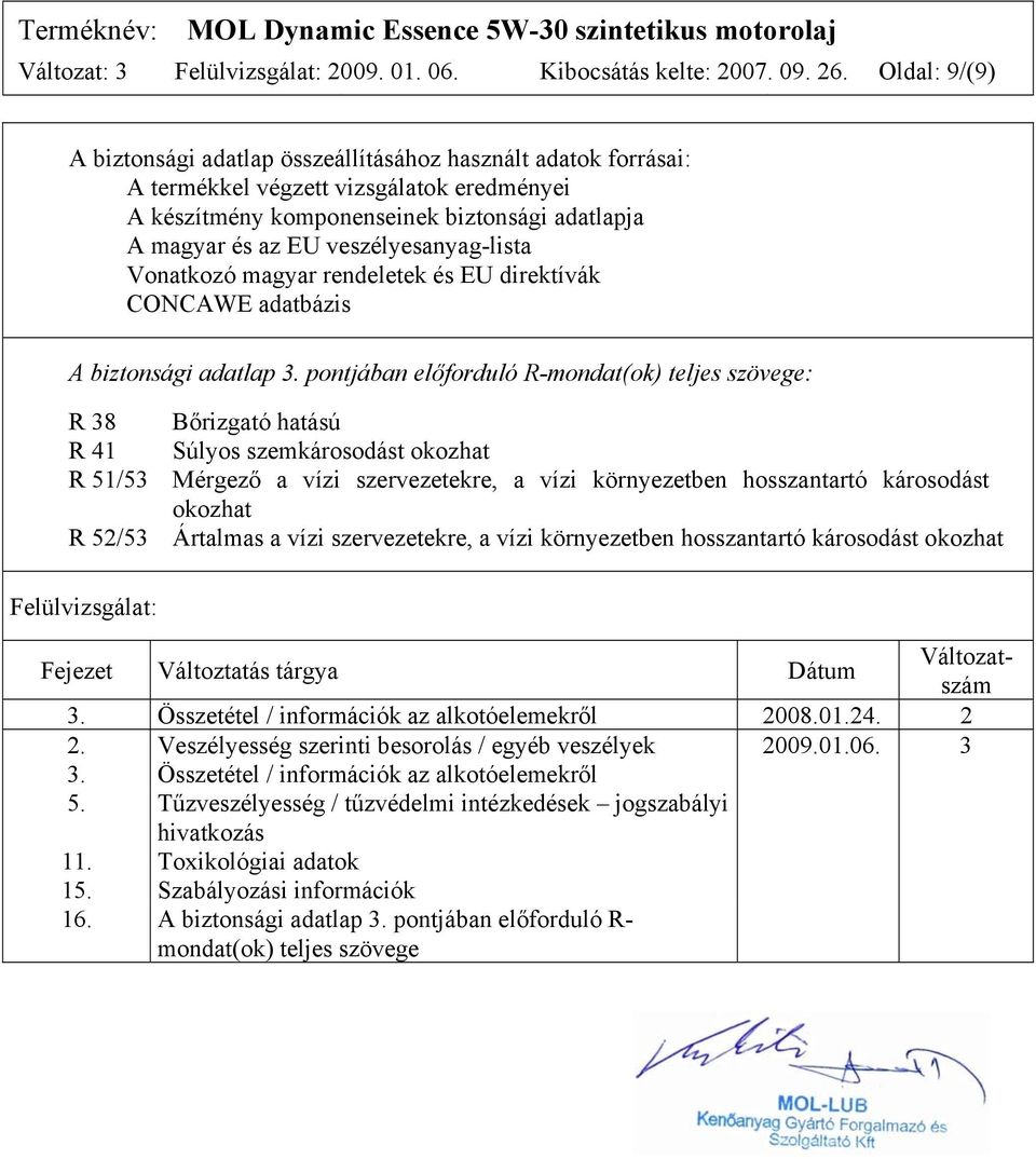veszélyesanyag-lista Vonatkozó magyar rendeletek és EU direktívák CONCAWE adatbázis A biztonsági adatlap 3.