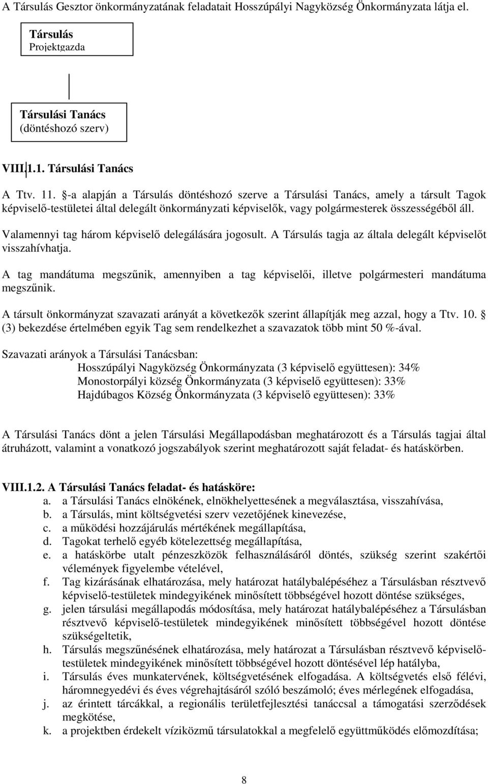 Valamennyi tag három képviselő delegálására jogosult. A Társulás tagja az általa delegált képviselőt visszahívhatja.