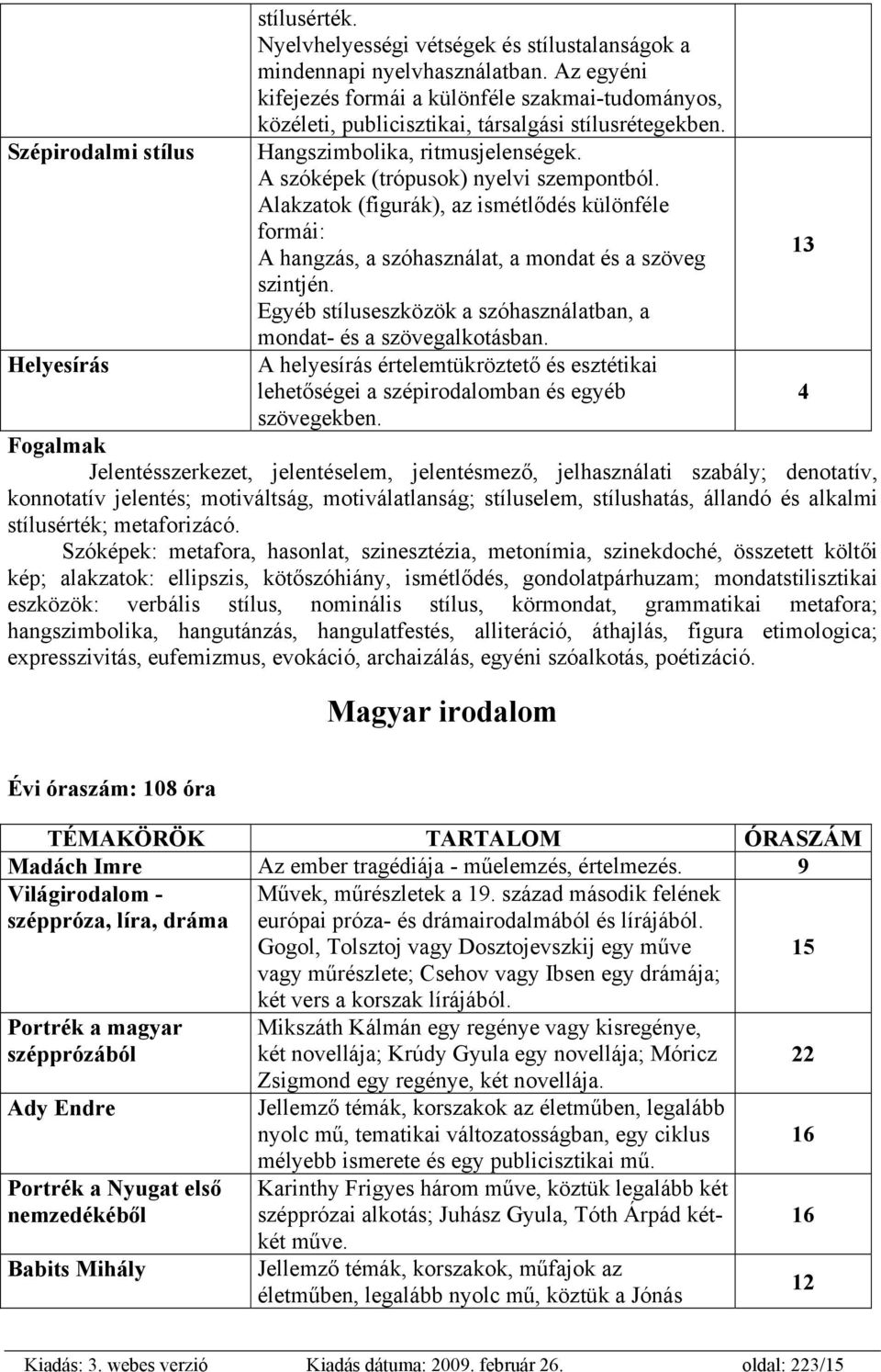 Alakzatok (figurák), az ismétlődés különféle formái: A hangzás, a szóhasználat, a mondat és a szöveg szintjén. Egyéb stíluseszközök a szóhasználatban, a mondat- és a szövegalkotásban.