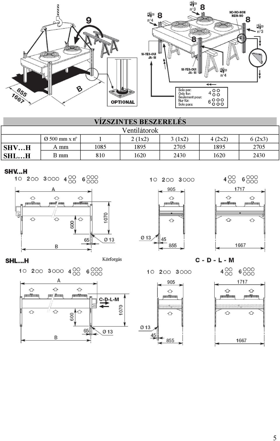 (1x2) 4 (2x2) 6 (2x3) A mm 1085 1895 2705