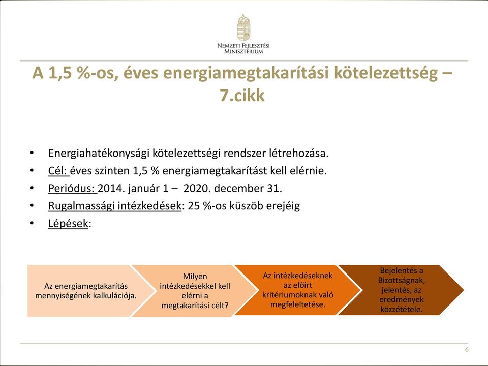 Rugalmassági intézkedések: 25 %-os küszöb erejéig Lépések: Az energiamegtakarítás mennyiségének kalkulációja.