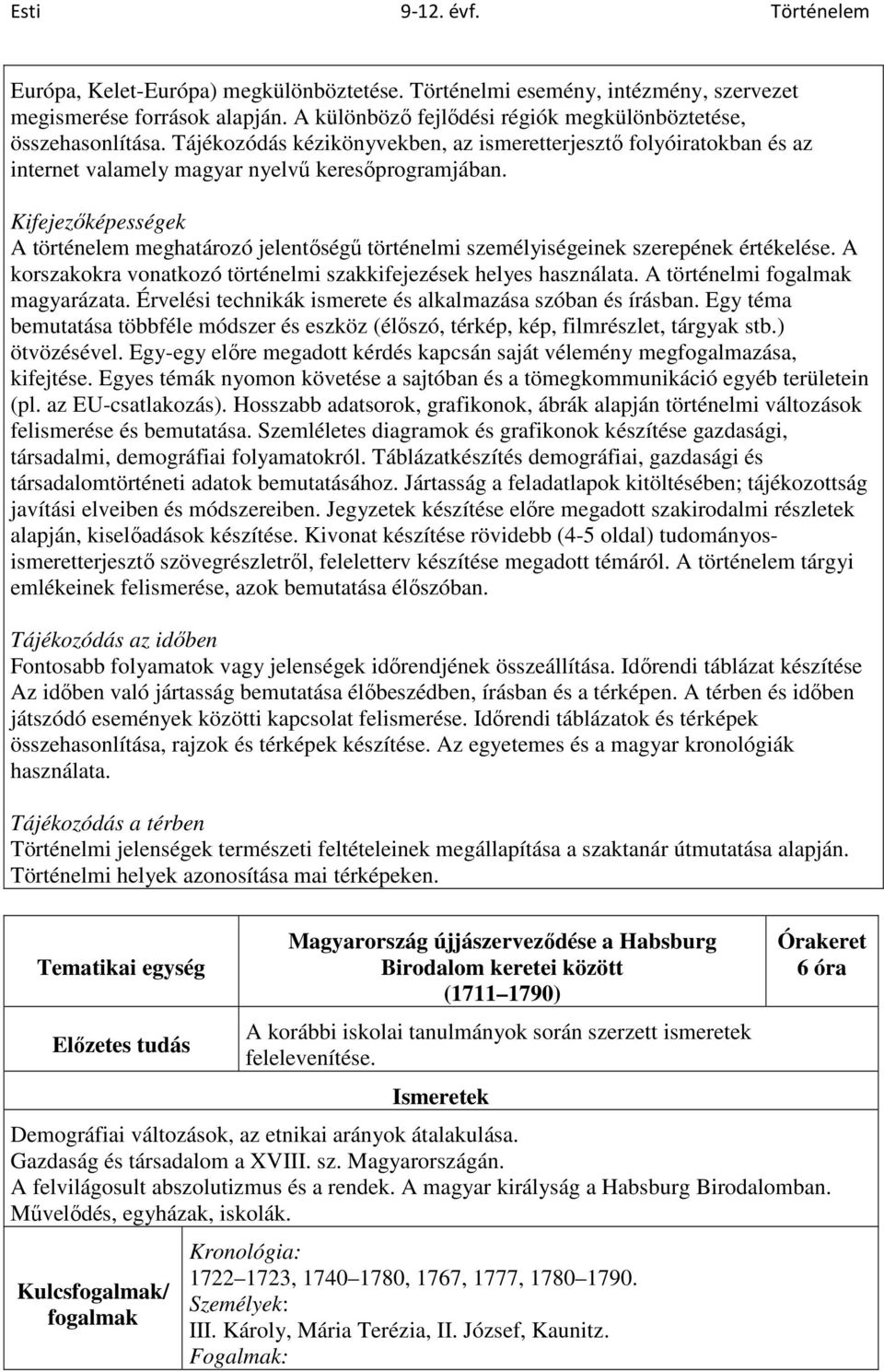 Kifejezőképességek A történelem meghatározó jelentőségű történelmi személyiségeinek szerepének értékelése. A korszakokra vonatkozó történelmi szakkifejezések helyes használata.