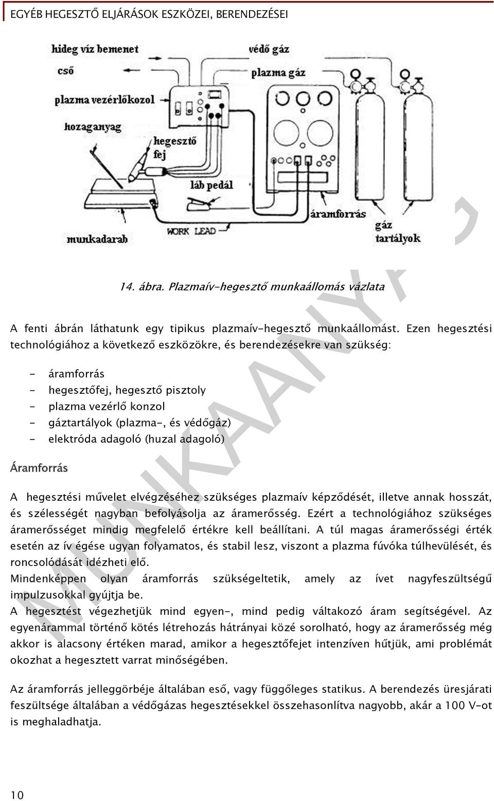 elektróda adagoló (huzal adagoló) Áramforrás A hegesztési művelet elvégzéséhez szükséges plazmaív képződését, illetve annak hosszát, és szélességét nagyban befolyásolja az áramerősség.