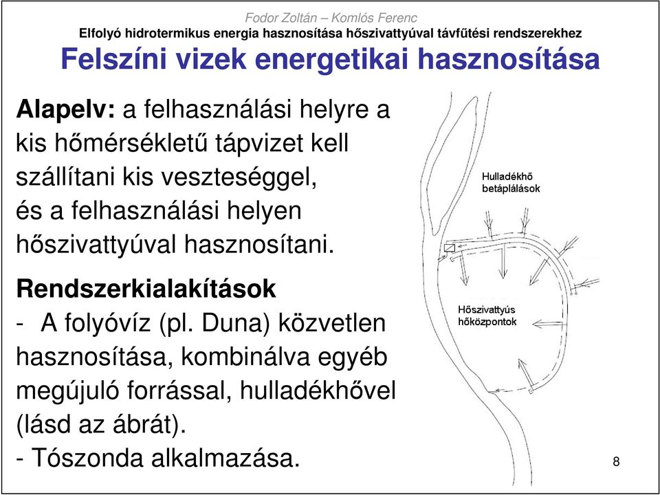 hıszivattyúval hasznosítani. Rendszerkialakítások - A folyóvíz (pl.